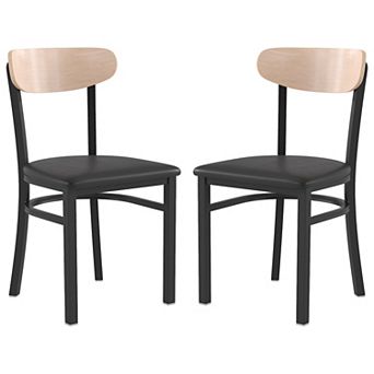 Emma And Oliver Yara Industrial Dining Chair With Rolled Steel Frame And Solid Wood Seat