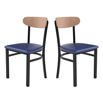 Emma And Oliver Yara Industrial Dining Chair With Rolled Steel Frame And Solid Wood Seat