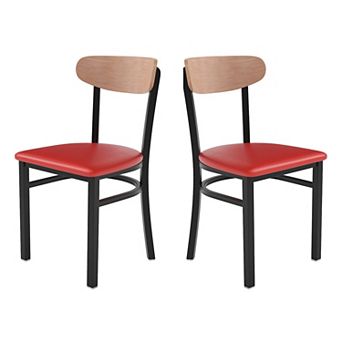 Emma And Oliver Yara Industrial Dining Chair With Rolled Steel Frame And Solid Wood Seat