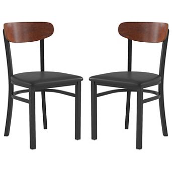 Emma And Oliver Yara Industrial Dining Chair With Rolled Steel Frame And Solid Wood Seat