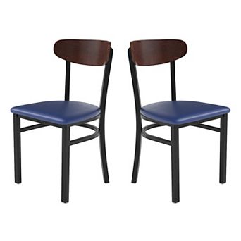 Emma And Oliver Yara Industrial Dining Chair With Rolled Steel Frame And Solid Wood Seat