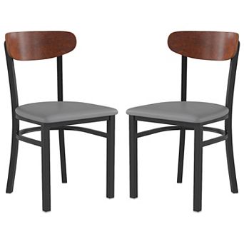 Emma And Oliver Yara Industrial Dining Chair With Rolled Steel Frame And Solid Wood Seat