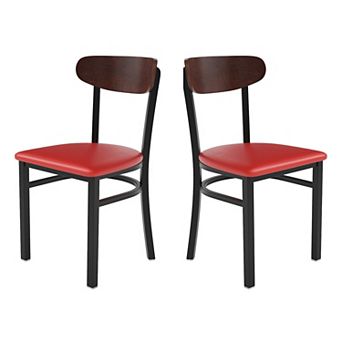 Emma And Oliver Yara Industrial Dining Chair With Rolled Steel Frame And Solid Wood Seat