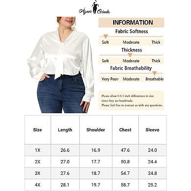 Plus Size Blouse for Women Work Office Tie Neck Satin Top Blouses