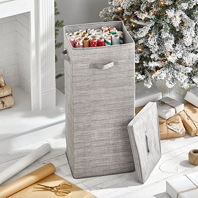 mDesign 41" Tall Gift-Wrapping Paper Storage Box with Handles + Removable Lid
