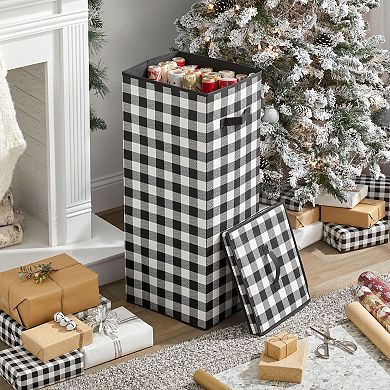 mDesign Tall Gift-Wrapping Paper Storage Box with Handles + Removable Lid, Taupe