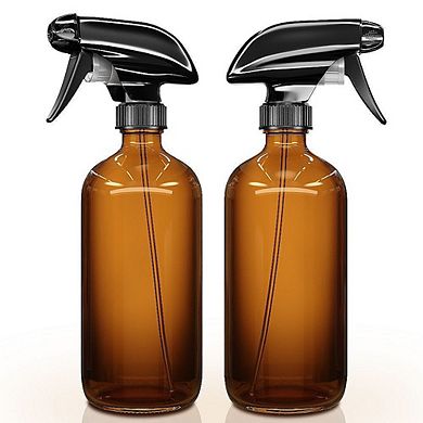 LiBa Amber Glass Spray Bottles 2 Pack, 16 oz Refillable Empty Spray Bottle for Cleaning
