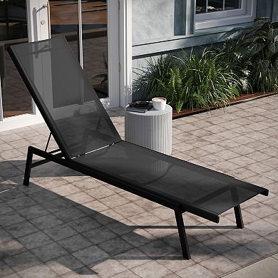 Emma and Oliver Braelin Set of 2 Textilene Adjustable 5 Position Patio Chaise Lounge and Metal Frame