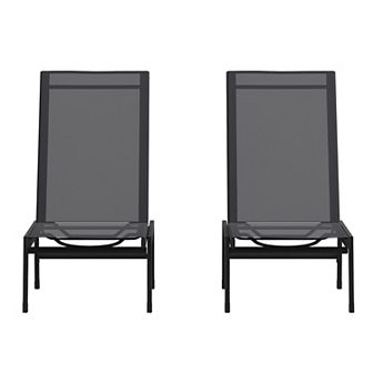 Emma and Oliver Braelin Set of 2 Textilene Adjustable 5 Position Patio Chaise Lounge and Metal Frame