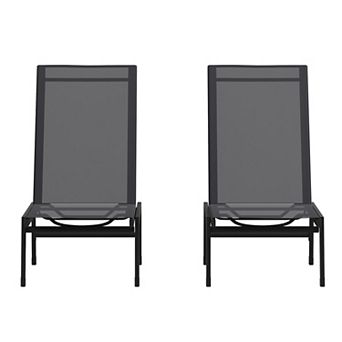 Emma and Oliver Braelin Set of 2 Textilene Adjustable 5 Position Patio Chaise Lounge and Metal Frame