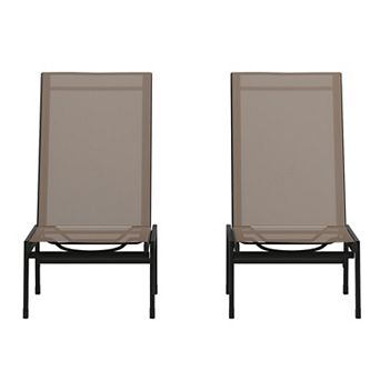 Emma and Oliver Braelin Set of 2 Textilene Adjustable 5 Position Patio Chaise Lounge and Metal Frame