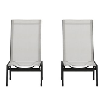 Emma and Oliver Braelin Set of 2 Textilene Adjustable 5 Position Patio Chaise Lounge and Metal Frame