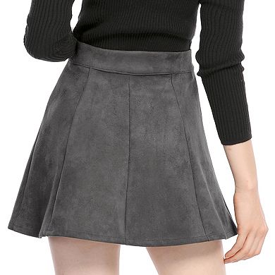 Women's Faux Suede Button Front A-Line Mini Skirt