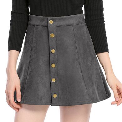 Women's Faux Suede Button Front A-Line Mini Skirt