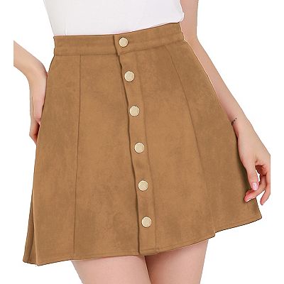 Women s Faux Suede Button Front A line Mini Skirt