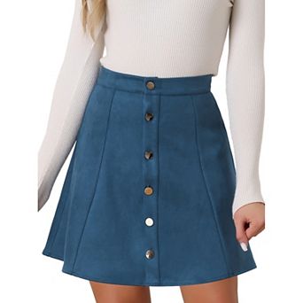 Women's Faux Suede Button Front A-Line Mini Skirt