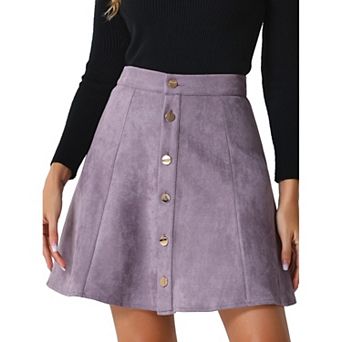 Women's Faux Suede Button Front A-Line Mini Skirt