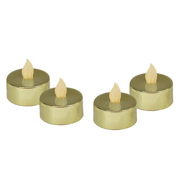 Set of 4 Metallic Gold LED Lighted Flickering Flame Tea Light Candles