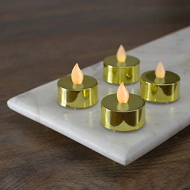 Set of 4 Metallic Gold LED Lighted Flickering Flame Tea Light Candles