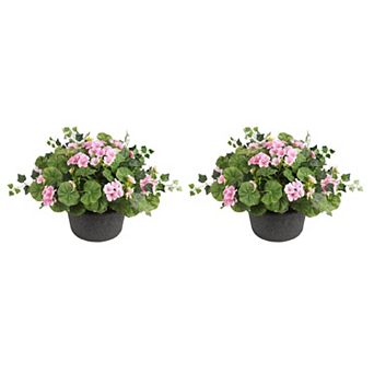 24" Wide Artificial Pink Wild Geranium Urn Filler with Adjustable Height (Set of 2)