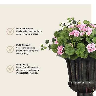 24" Wide Artificial Pink Wild Geranium Urn Filler with Adjustable Height (Set of 2)