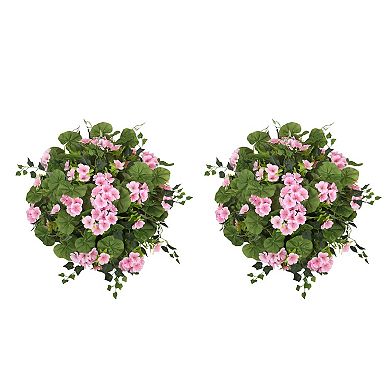 24" Wide Artificial Pink Wild Geranium Urn Filler with Adjustable Height (Set of 2)