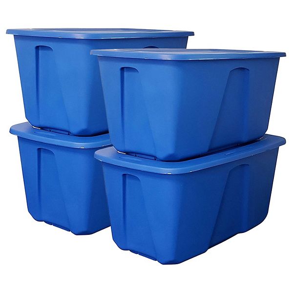 Homz 32 Gallon Standard Plastic Storage Container with Secure Lid, Blue
