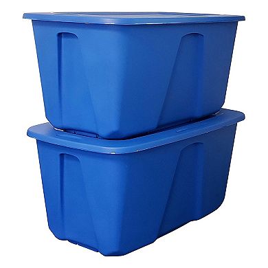 Homz 32 Gallon Standard Plastic Storage Container with Secure Lid, Blue, 4 Pack
