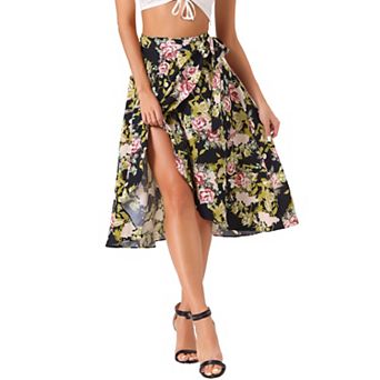 Women's Floral Boho Midi Wrap Skirt