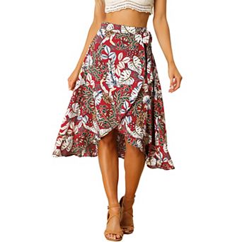 Women's Floral Boho Midi Wrap Skirt