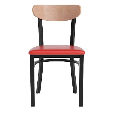 Emma And Oliver Yara Industrial Dining Chair With Rolled Steel Frame And Solid Wood Seat