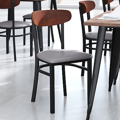 Emma And Oliver Yara Industrial Dining Chair With Rolled Steel Frame And Solid Wood Seat