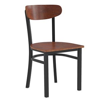Emma And Oliver Yara Industrial Dining Chair With Rolled Steel Frame And Solid Wood Seat
