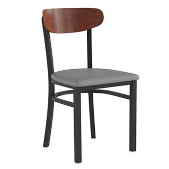 Emma And Oliver Yara Industrial Dining Chair With Rolled Steel Frame And Solid Wood Seat