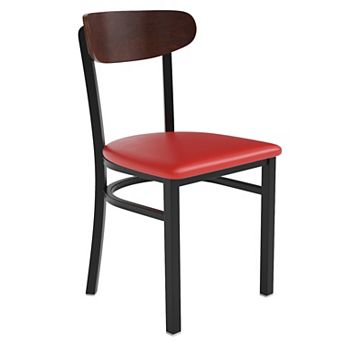 Emma And Oliver Yara Industrial Dining Chair With Rolled Steel Frame And Solid Wood Seat
