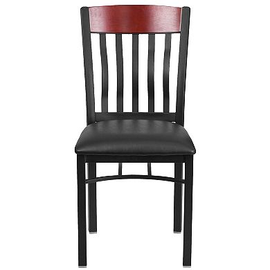 Emma and Oliver 2 Pk. Vertical Back Metal and Wood Restaurant Chair with Vinyl Seat