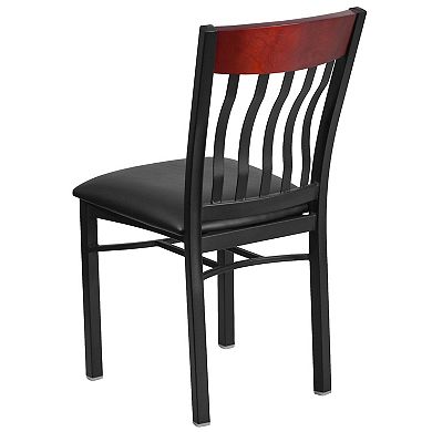 Emma and Oliver 2 Pk. Vertical Back Metal and Wood Restaurant Chair with Vinyl Seat