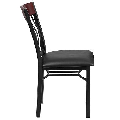 Emma and Oliver 2 Pk. Vertical Back Metal and Wood Restaurant Chair with Vinyl Seat