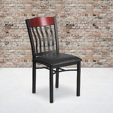 Emma and Oliver 2 Pk. Vertical Back Metal and Wood Restaurant Chair with Vinyl Seat