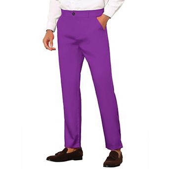 Men's Slim Fit Trousers Flat Front Solid Color Skinny Business Pants