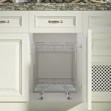 21"D x 14"W x 16.4"H Pull-Out 2 Tier Home Organizers with Sliding Track in the Middle