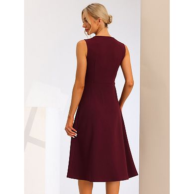 Women's Striped Crew Neck Sleeveless A-Line Midi Work Office Dress