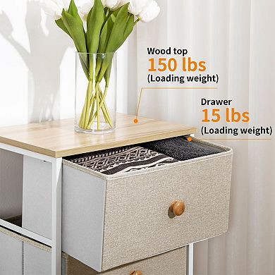 REAHOME Vertical Narrow Metal Tower Dresser with 5 Fabric Drawer Bins, Taupe