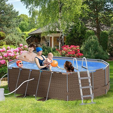 Outsunny Above Ground Swimming Pool, Non-inflatable Rectangular Frame Pool