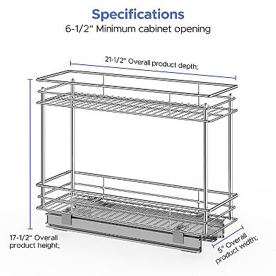 21"D x 5"W x 17.5"H Pull-Out 2 Tier Home Organizers with Sliding Track in the Middle