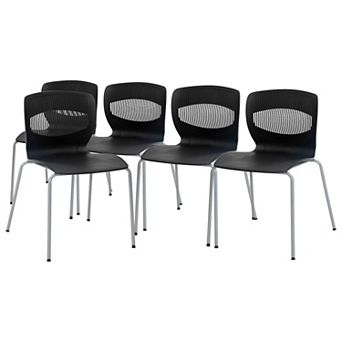 Emma and Oliver Arcana Series Set of 5 Heavy Duty 770 lb. Capacity Ergonomic Polypropylene Stack Chair with Lumbar Support and Steel Frame