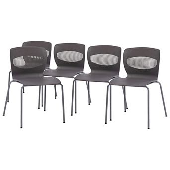 Emma and Oliver Arcana Series Set of 5 Heavy Duty 770 lb. Capacity Ergonomic Polypropylene Stack Chair with Lumbar Support and Steel Frame