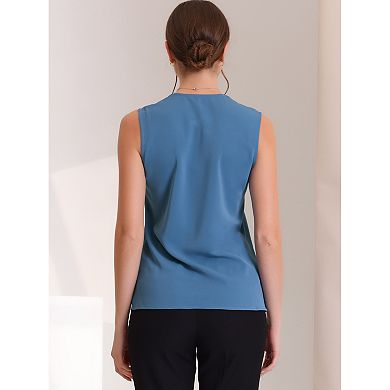 Women's Sleeveless Pleated Front V Neck Work Office Blouses