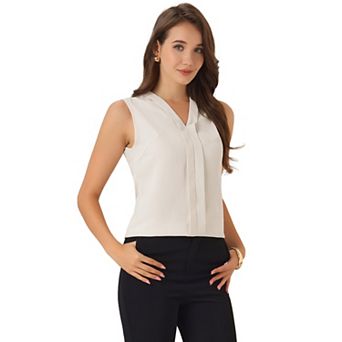 Women's Sleeveless Pleated Front V Neck Work Office Blouses