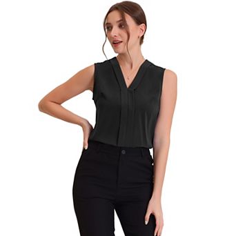 Women's Sleeveless Pleated Front V Neck Work Office Blouses